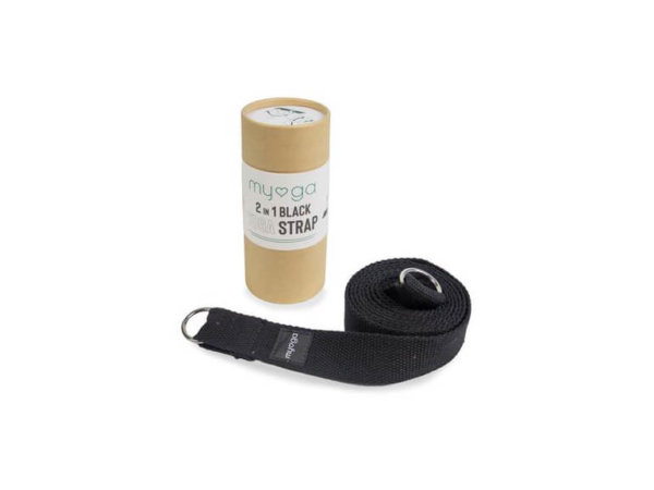 2-in-1 Black Yoga Belt Strap for Stretching and Improving Flexibility